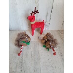 Wonder‎ shop red reindeer riding horse stick plush ornament Xmas set
